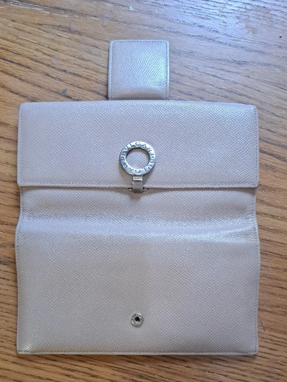 Bvlgari B-zero 1 Leather Fold-Over Wallet with Silver Ring Accent